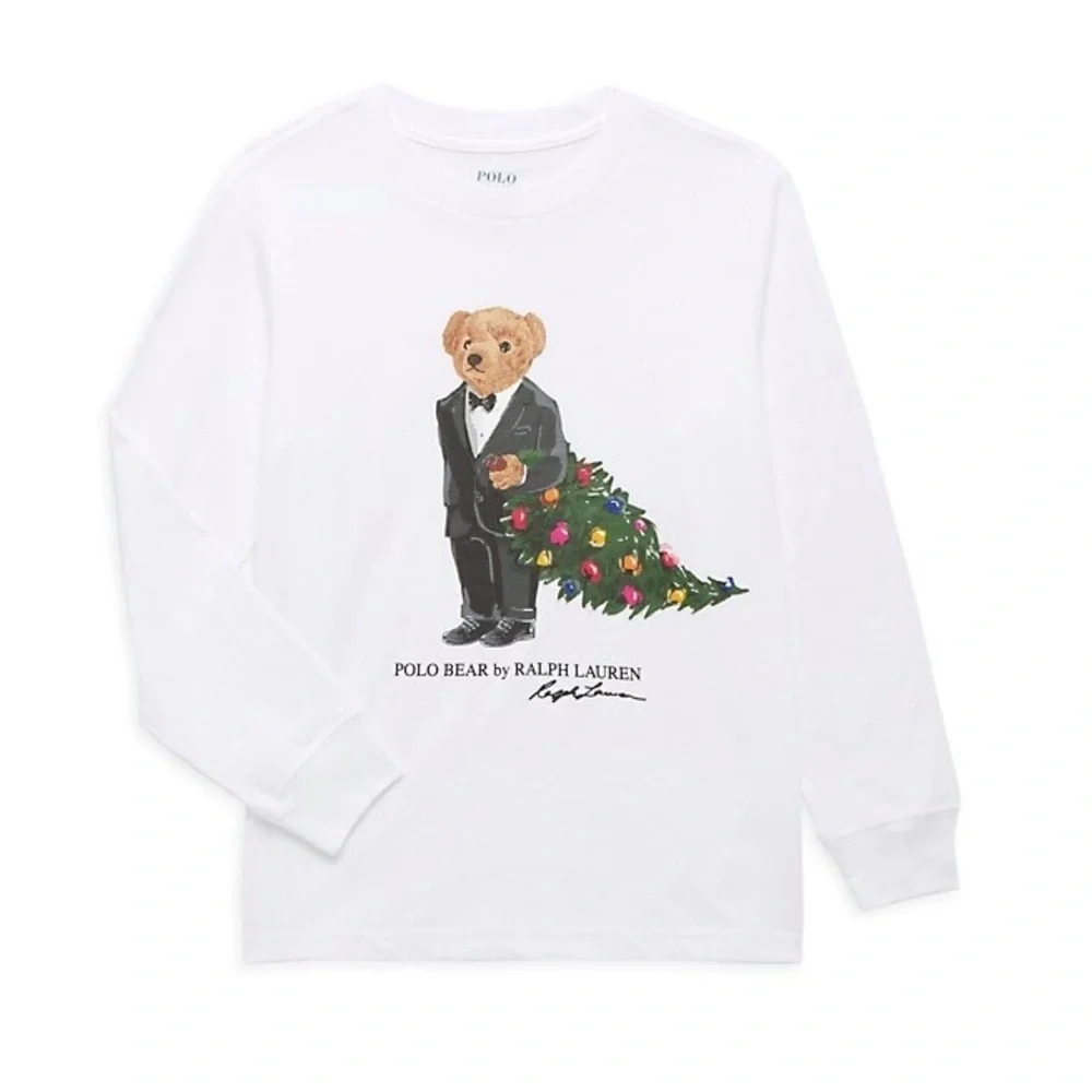 Polo by RL Kids White Bear Christmas Graphic Shirt Large 14-16